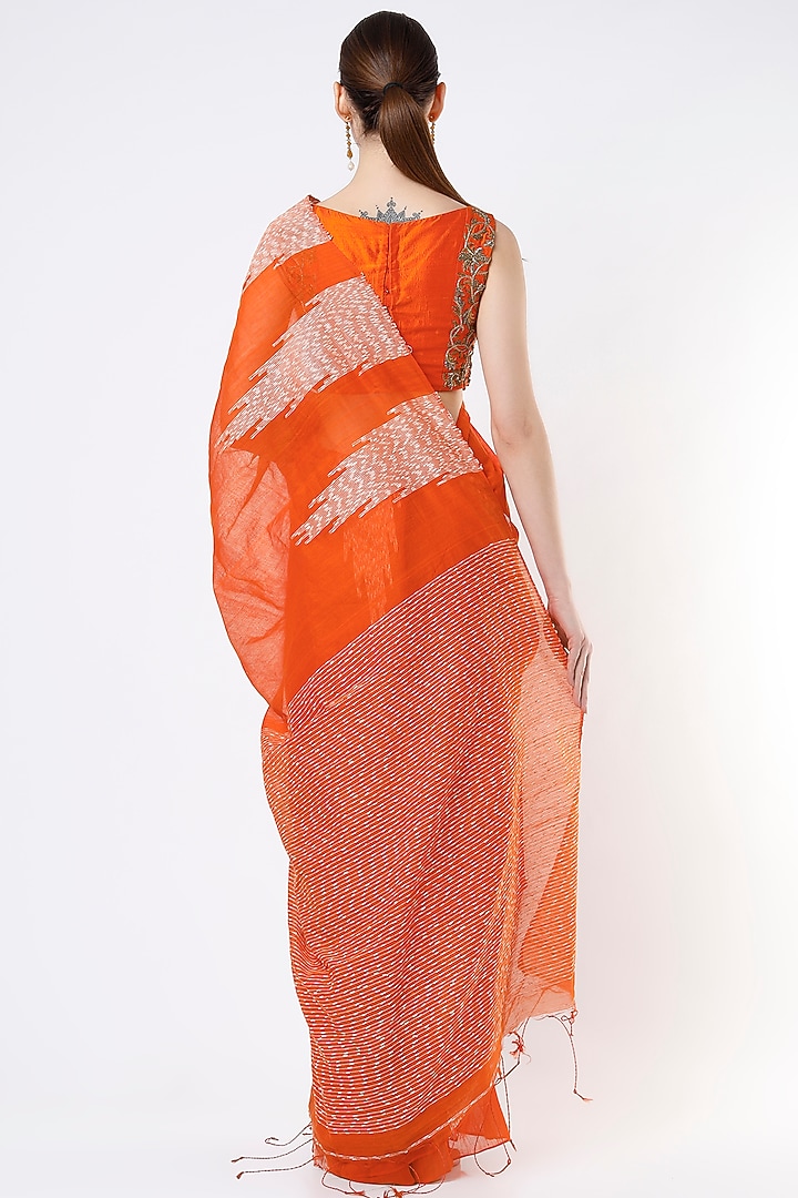 Orange Handloom Party Wear Saree Set by Architha Narayanam at Pernia's Pop Up Shop
