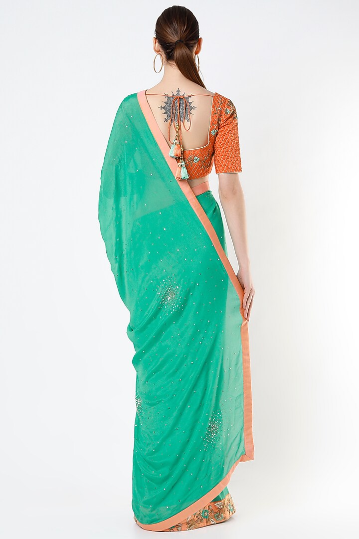 Persian Green Embroidered Wedding Saree Set by Architha Narayanam at Pernia's Pop Up Shop