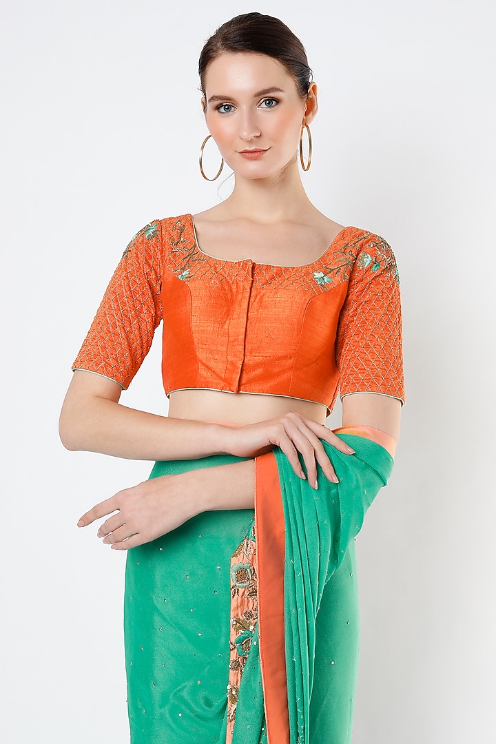 Persian Green Embroidered Wedding Saree Set by Architha Narayanam at Pernia's Pop Up Shop