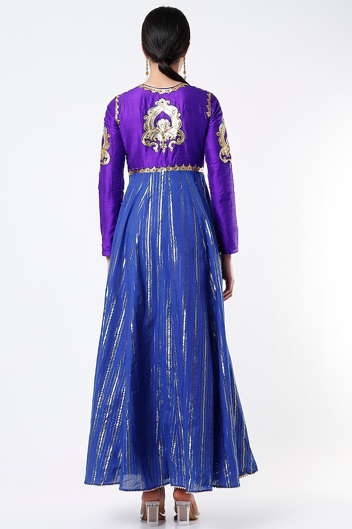Violet & Blue Cotton Wedding Anarkali Set by Architha Narayanam at Pernia's Pop Up Shop