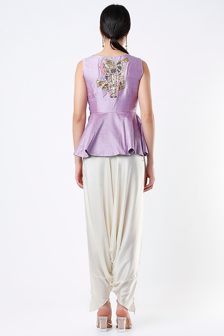 White Satin Dhoti Set by Architha Narayanam at Pernia's Pop Up Shop