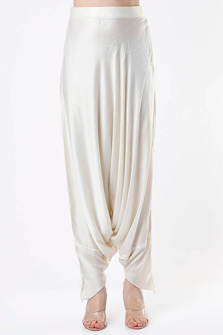 White Satin Dhoti Set by Architha Narayanam at Pernia's Pop Up Shop