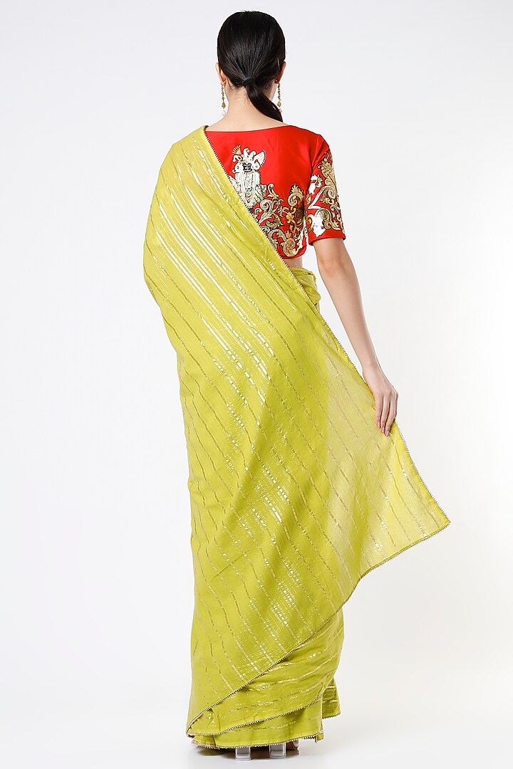 Lime Green Embroidered Wedding Saree Set by Architha Narayanam at Pernia's Pop Up Shop
