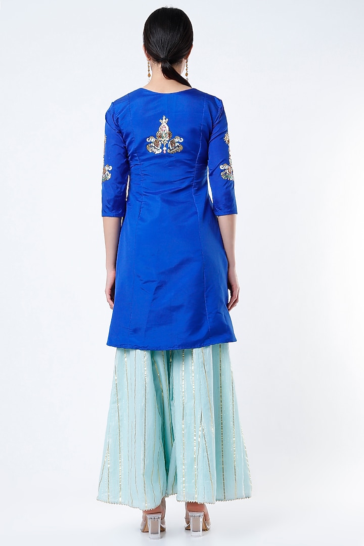 Blue Silk Kurta Set by Architha Narayanam at Pernia's Pop Up Shop