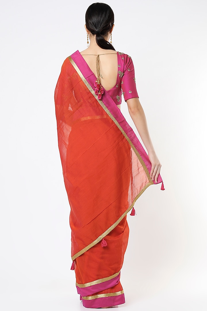 Orange Embroidered Party Wear Saree Set by Architha Narayanam at Pernia's Pop Up Shop