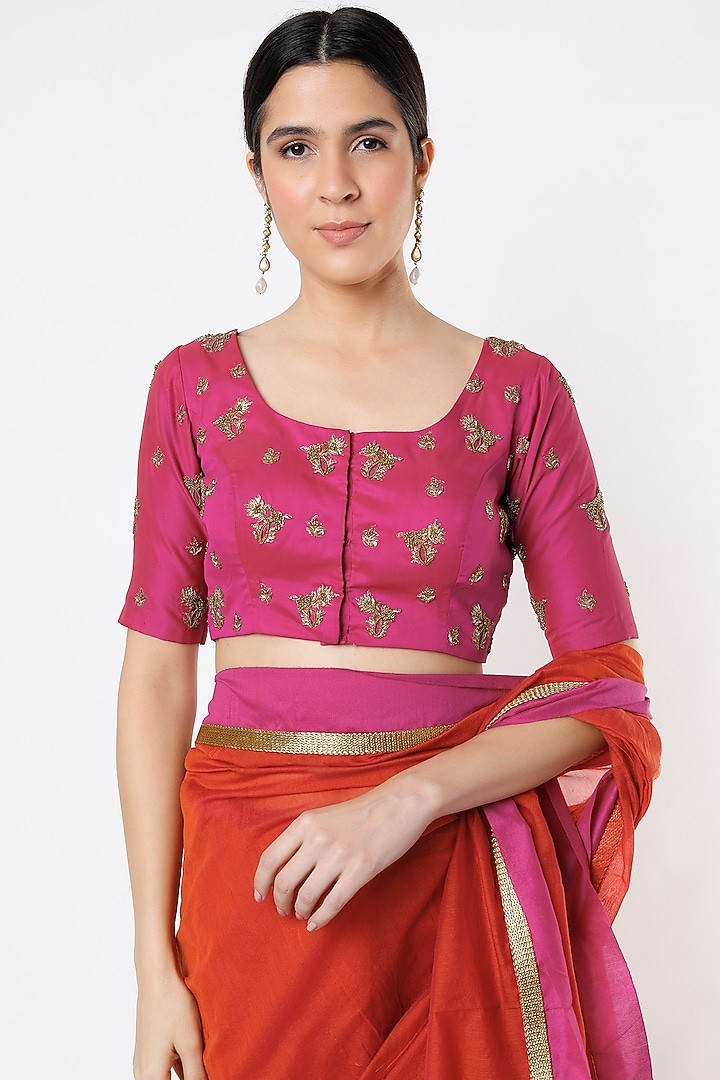 Orange Embroidered Party Wear Saree Set by Architha Narayanam at Pernia's Pop Up Shop