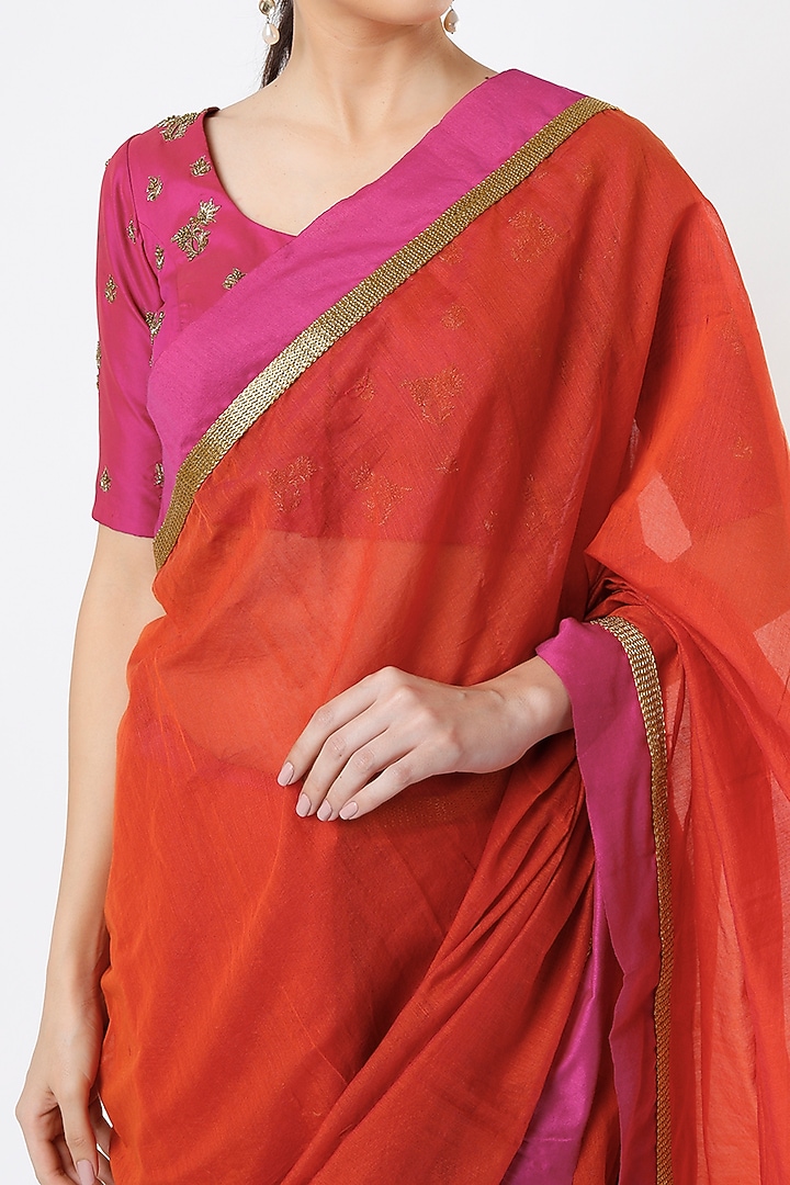 Orange Embroidered Party Wear Saree Set by Architha Narayanam at Pernia's Pop Up Shop