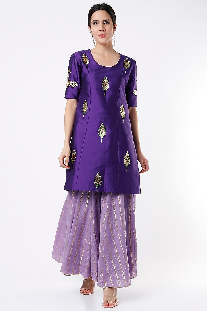 Violet Silk Kurta Set by Architha Narayanam