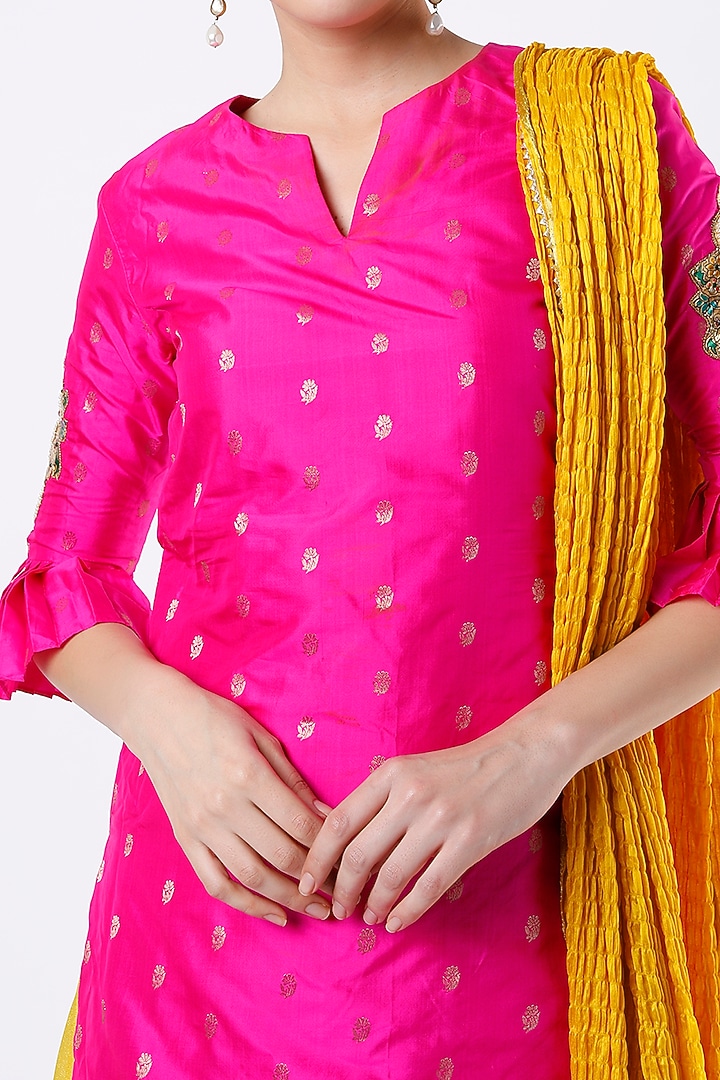 Mustard Crepe Silk Wedding Lehenga Set by Architha Narayanam at Pernia's Pop Up Shop