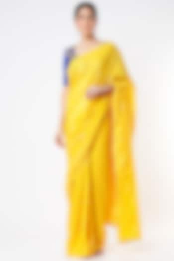 Yellow Embroidered Saree Set by Architha Narayanam