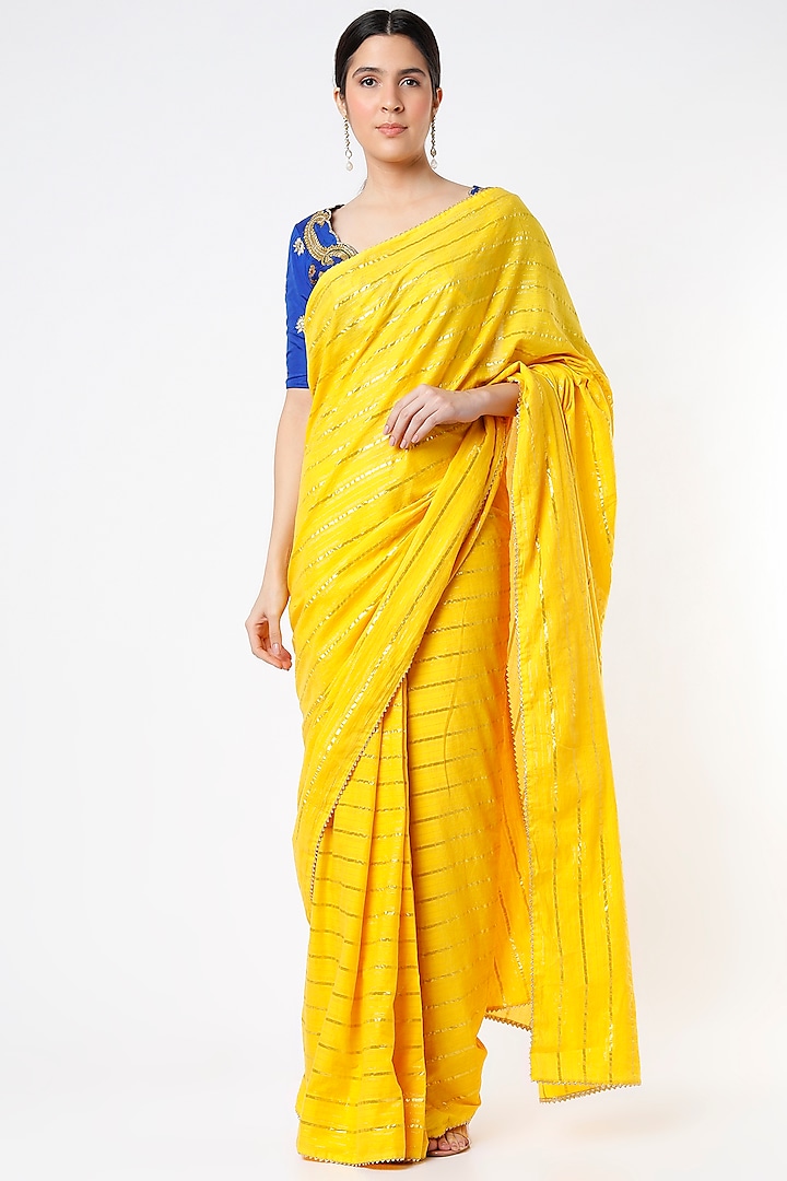 Yellow Embroidered Saree Set by Architha Narayanam