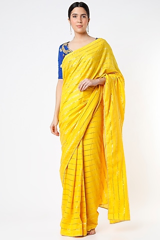 Yellow Embroidered Saree Set by Architha Narayanam
