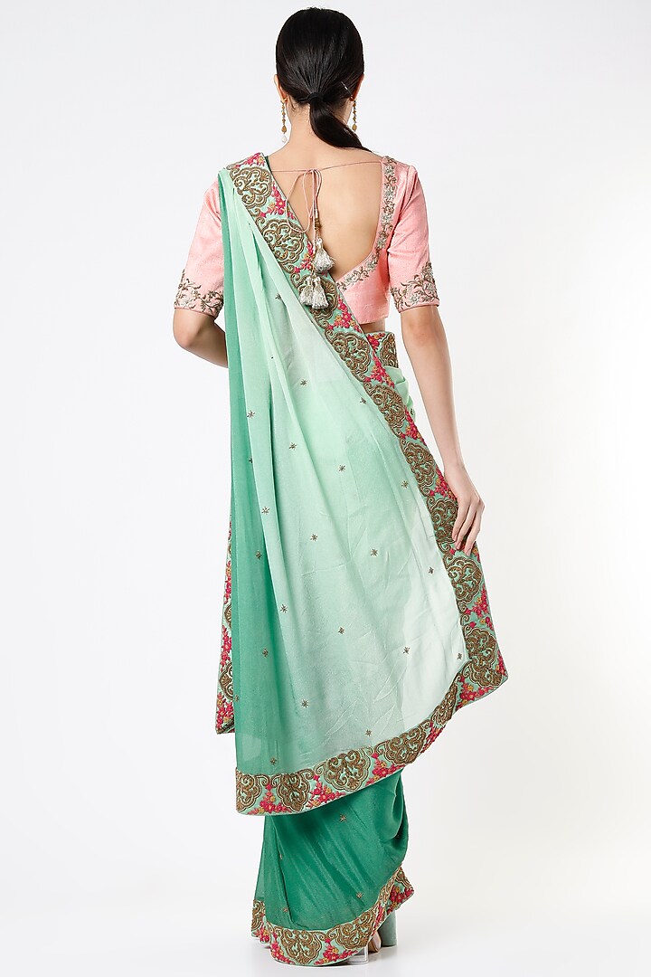 Mint Green Embroidered Ombre Wedding Saree Set by Architha Narayanam at Pernia's Pop Up Shop
