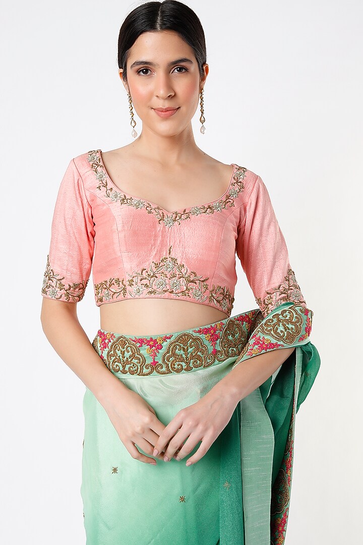 Mint Green Embroidered Ombre Wedding Saree Set by Architha Narayanam at Pernia's Pop Up Shop