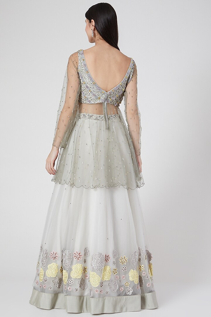 Grey & White Embroidered Wedding Lehenga Set by Architha Narayanam at Pernia's Pop Up Shop