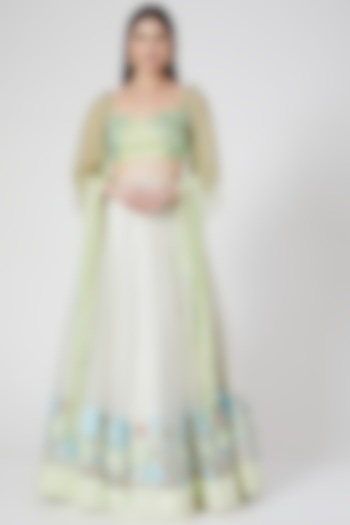 Lime Green Embroidered Lehenga Set by Architha Narayanam