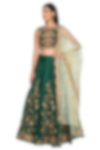 Bottle Green Embroidered Wedding Lehenga Set by Architha Narayanam at Pernia's Pop Up Shop