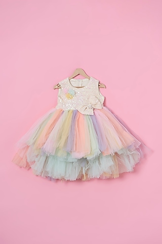 Multi-Colored Net 3D Floral Dress For Girls by ATIJAH