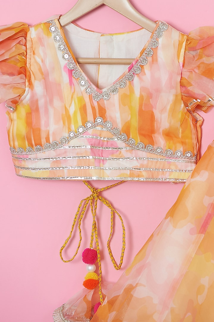 Orange Organza Printed Lehenga Set For Girls by ATIJAH at Pernia's Pop Up Shop