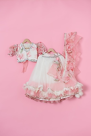 Pink Organza Lehenga Set For Girls by ATIJAH