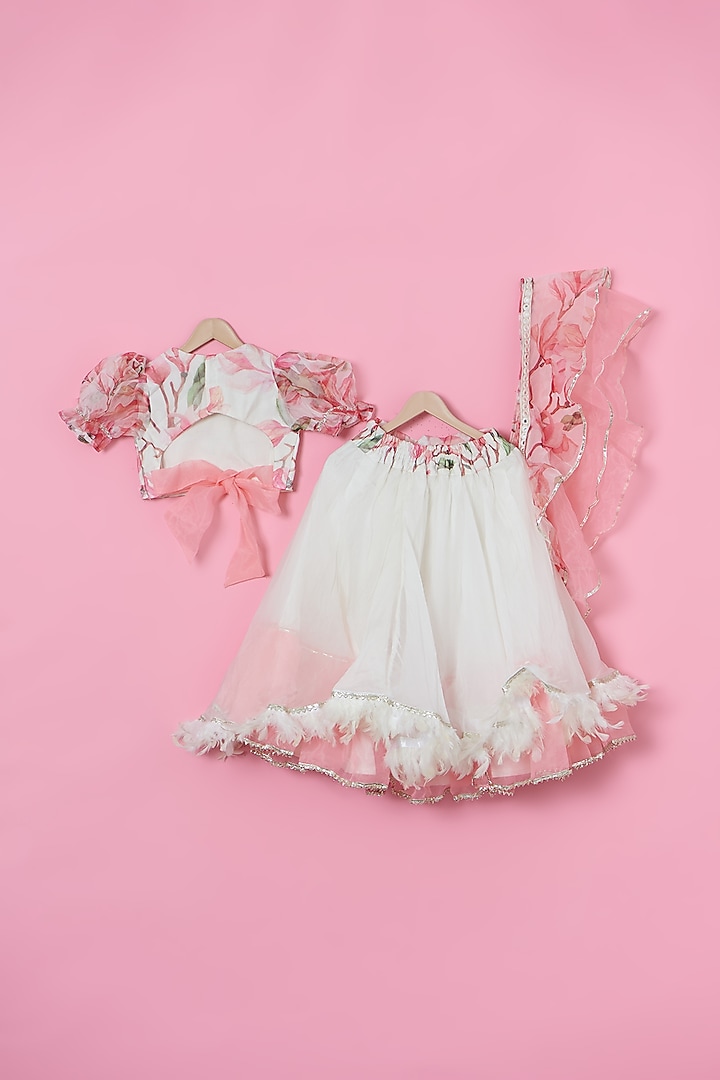 Pink Organza Lehenga Set For Girls by ATIJAH at Pernia's Pop Up Shop