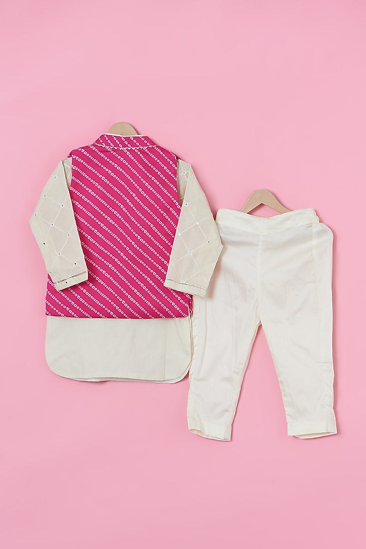 Pink Satin Printed Nehru Jacket Set For Boys by ATIJAH at Pernia's Pop Up Shop