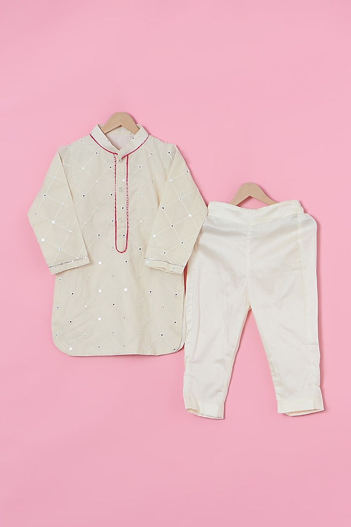 Pink Satin Printed Nehru Jacket Set For Boys by ATIJAH at Pernia's Pop Up Shop