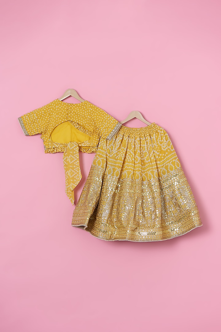 Yellow Georgette Bandhej Lehenga Set For Girls by ATIJAH at Pernia's Pop Up Shop
