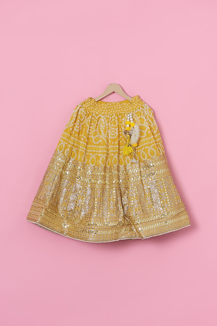 Yellow Georgette Bandhej Lehenga Set For Girls by ATIJAH at Pernia's Pop Up Shop