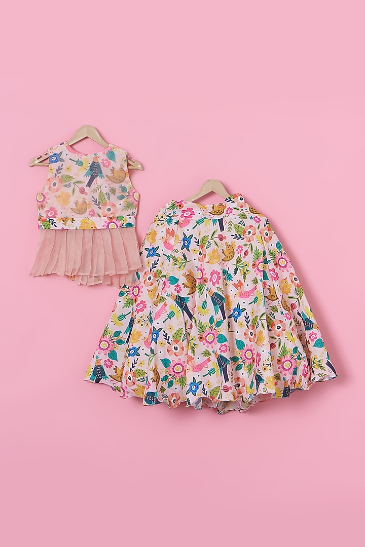 Multi-Colored Cotton Floral Printed Lehenga Set For Girls by ATIJAH at Pernia's Pop Up Shop