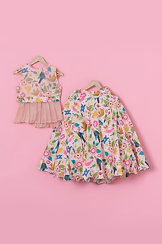 Multi-Colored Cotton Floral Printed Lehenga Set For Girls by ATIJAH