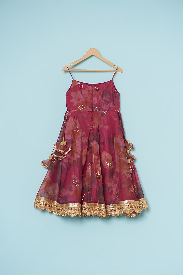 Pink Organza Printed Anarkali Set For Girls by ATIJAH at Pernia's Pop Up Shop