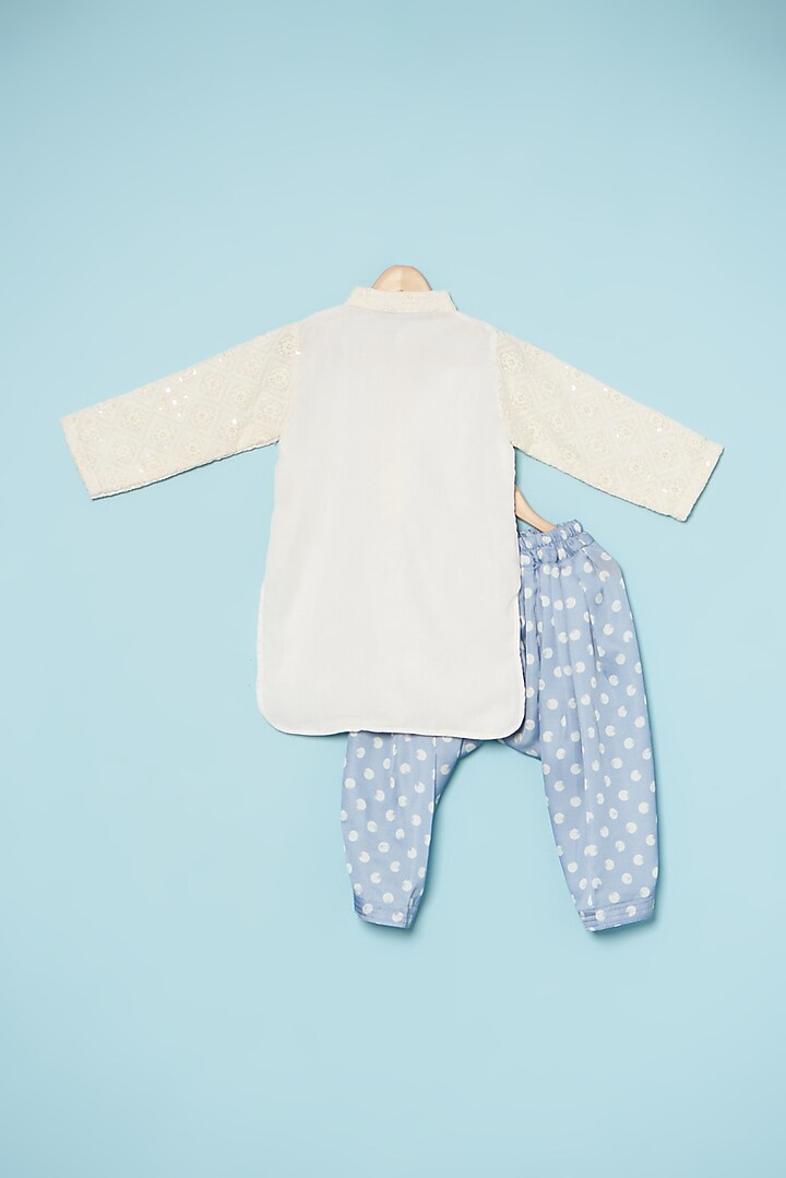 White Georgette Embroidered Kurta Set For Boys by ATIJAH at Pernia's Pop Up Shop