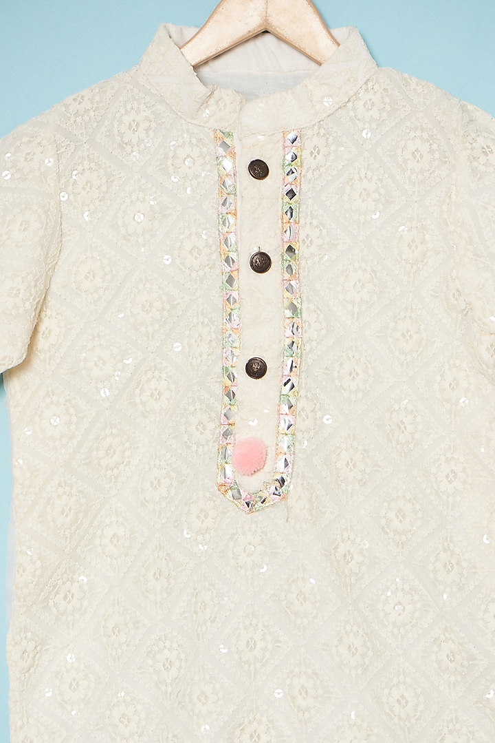 White Georgette Embroidered Kurta Set For Boys by ATIJAH at Pernia's Pop Up Shop