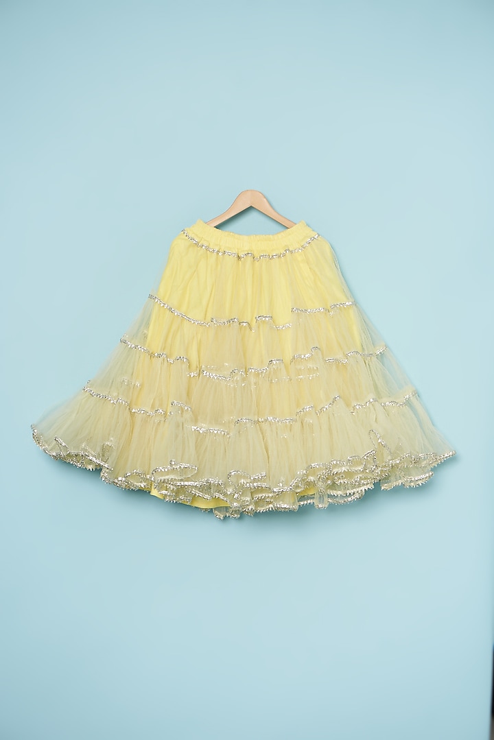 Yellow Net Layered Lehenga Set For Girls by ATIJAH at Pernia's Pop Up Shop