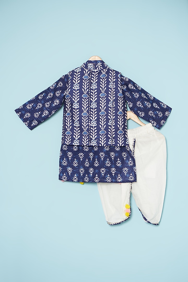 Blue Cotton Embroidered Nehru Jacket With Kurta Set For Boys by ATIJAH at Pernia's Pop Up Shop