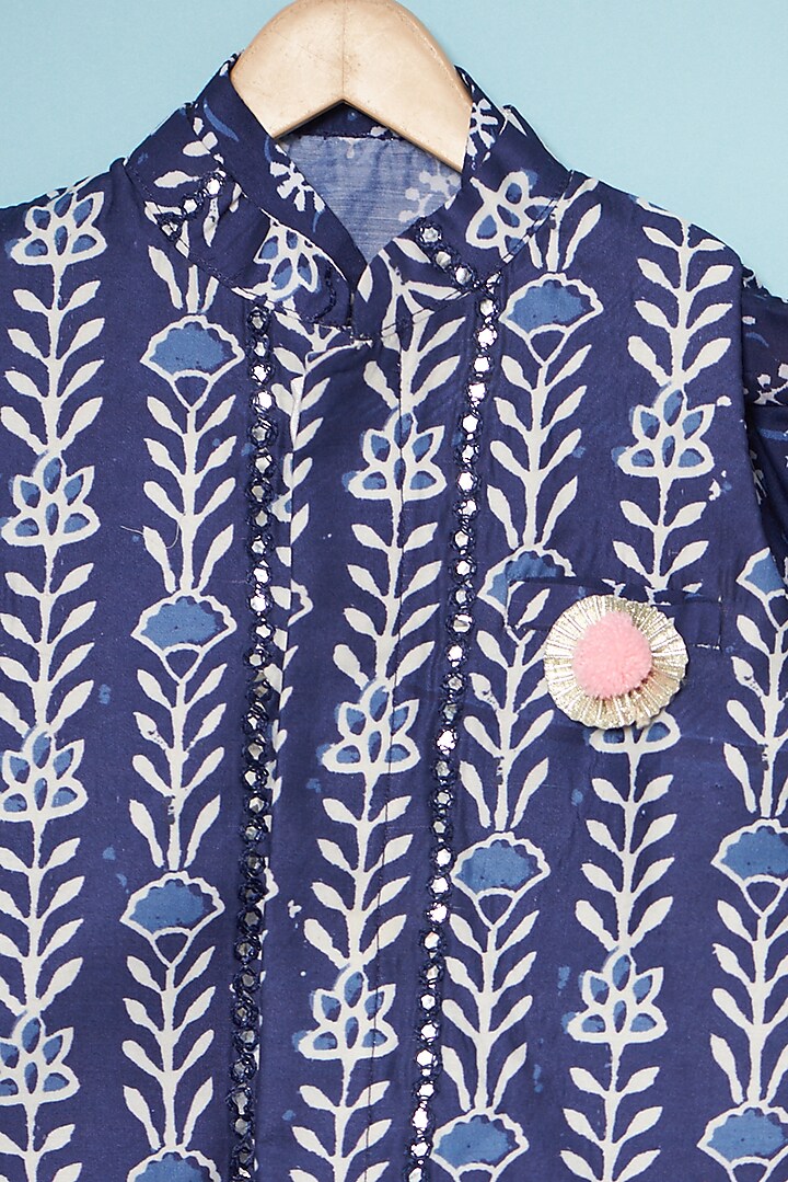 Blue Cotton Embroidered Nehru Jacket With Kurta Set For Boys by ATIJAH at Pernia's Pop Up Shop