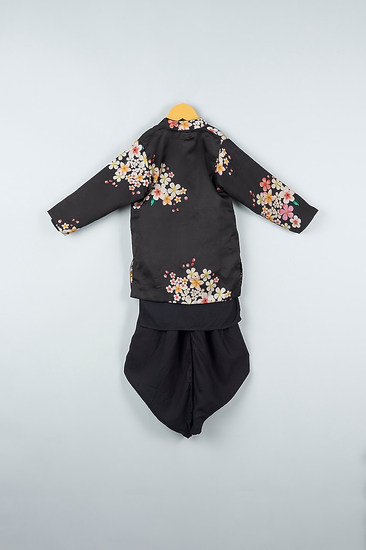 Black Silk Printed Jacket Set For Boys by ATIJAH at Pernia's Pop Up Shop