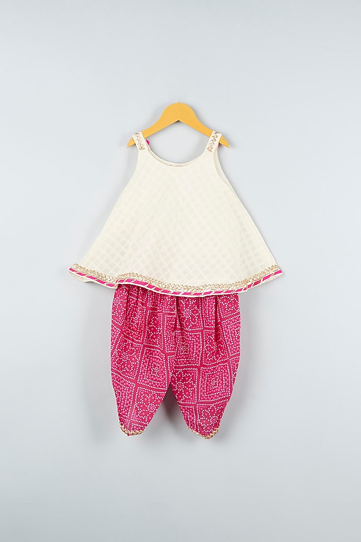 Pink Self-Textured Printed Dhoti Set For Girls by ATIJAH at Pernia's Pop Up Shop