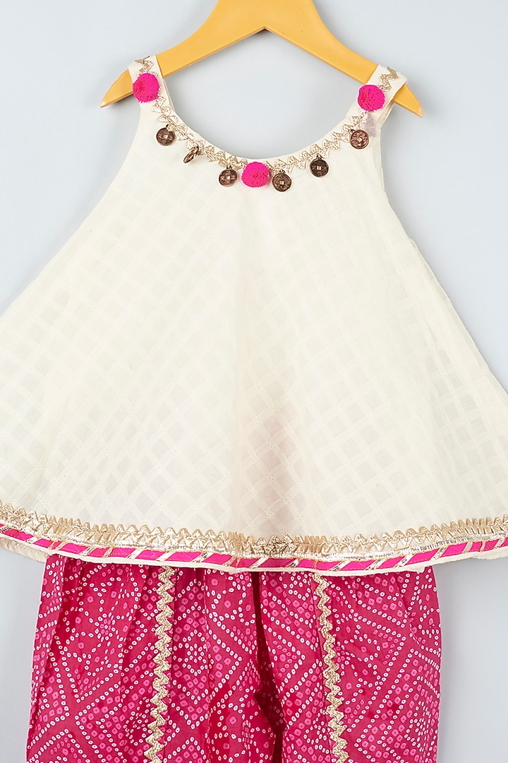 Pink Self-Textured Printed Dhoti Set For Girls by ATIJAH at Pernia's Pop Up Shop