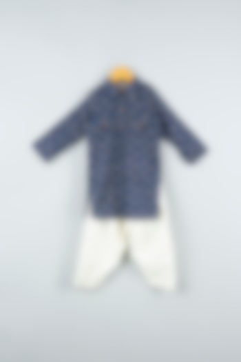 Dark Blue Cotton Kurta Set For Boys by ATIJAH