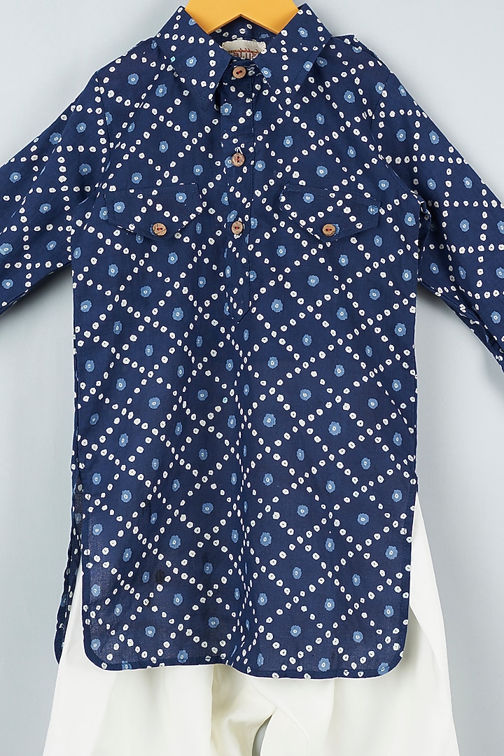 Dark Blue Cotton Kurta Set For Boys by ATIJAH at Pernia's Pop Up Shop