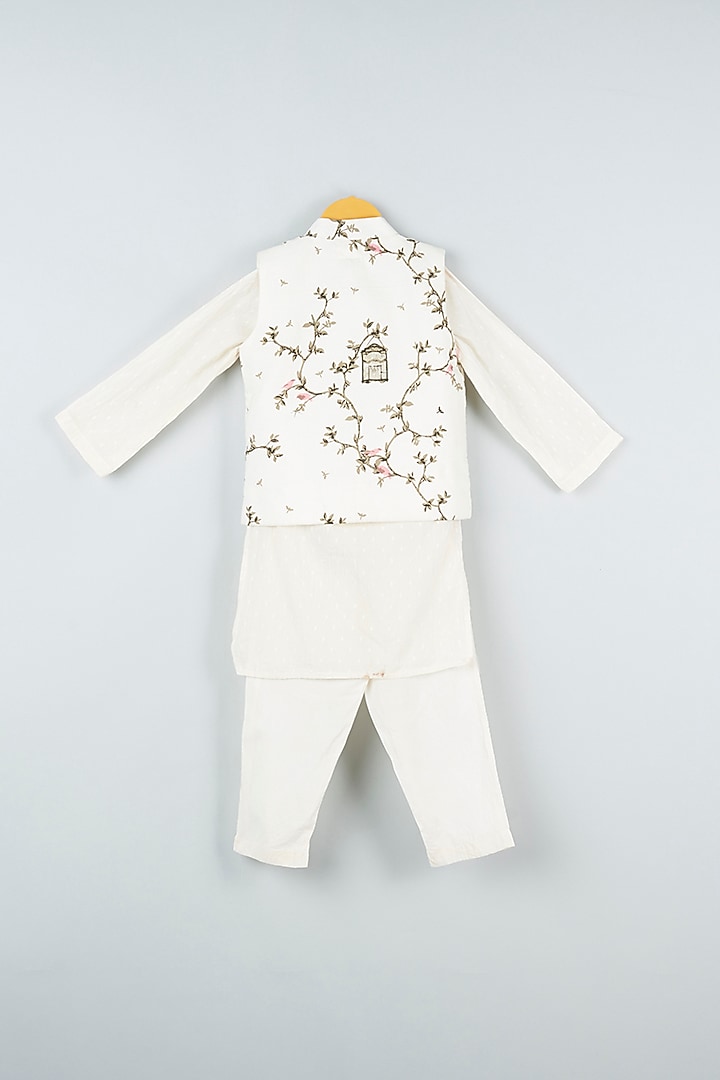 White Cotton Printed Nehru Jacket Set For Girls by ATIJAH at Pernia's Pop Up Shop