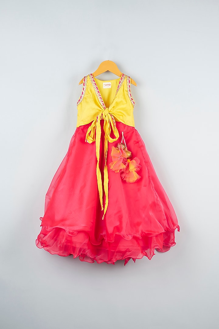 Pink Organza Lehenga Set For Girls by ATIJAH at Pernia's Pop Up Shop