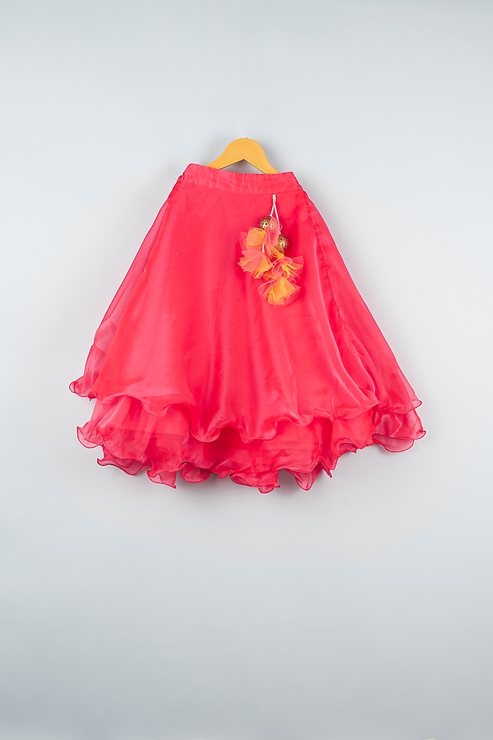 Pink Organza Lehenga Set For Girls by ATIJAH at Pernia's Pop Up Shop