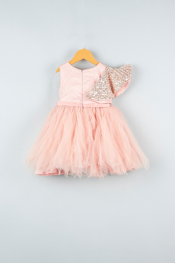 Peach Net Embroidered Dress For Girls by ATIJAH at Pernia's Pop Up Shop