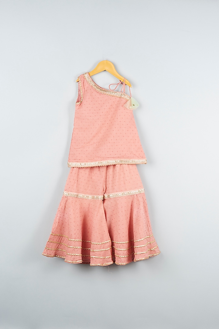 Peach Cotton Sharara Set For Girls by ATIJAH at Pernia's Pop Up Shop