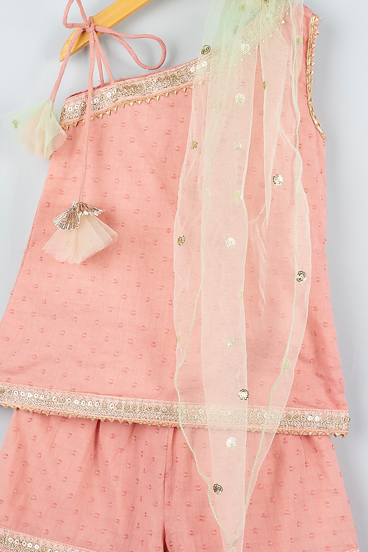 Peach Cotton Sharara Set For Girls by ATIJAH at Pernia's Pop Up Shop