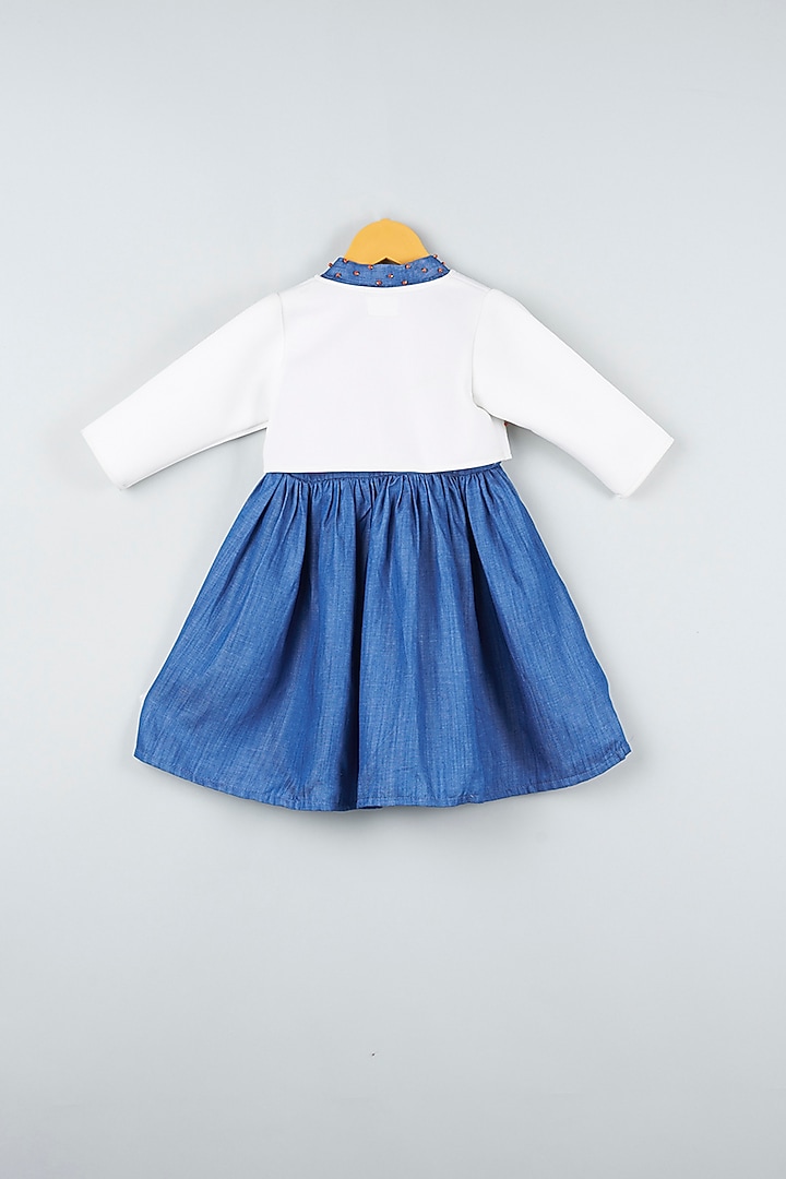 White & Blue Lycra Embroidered Jacket Dress For Girls by ATIJAH at Pernia's Pop Up Shop