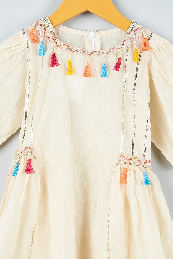 Off-White Self Textured Anarkali Set For Girls by ATIJAH at Pernia's Pop Up Shop